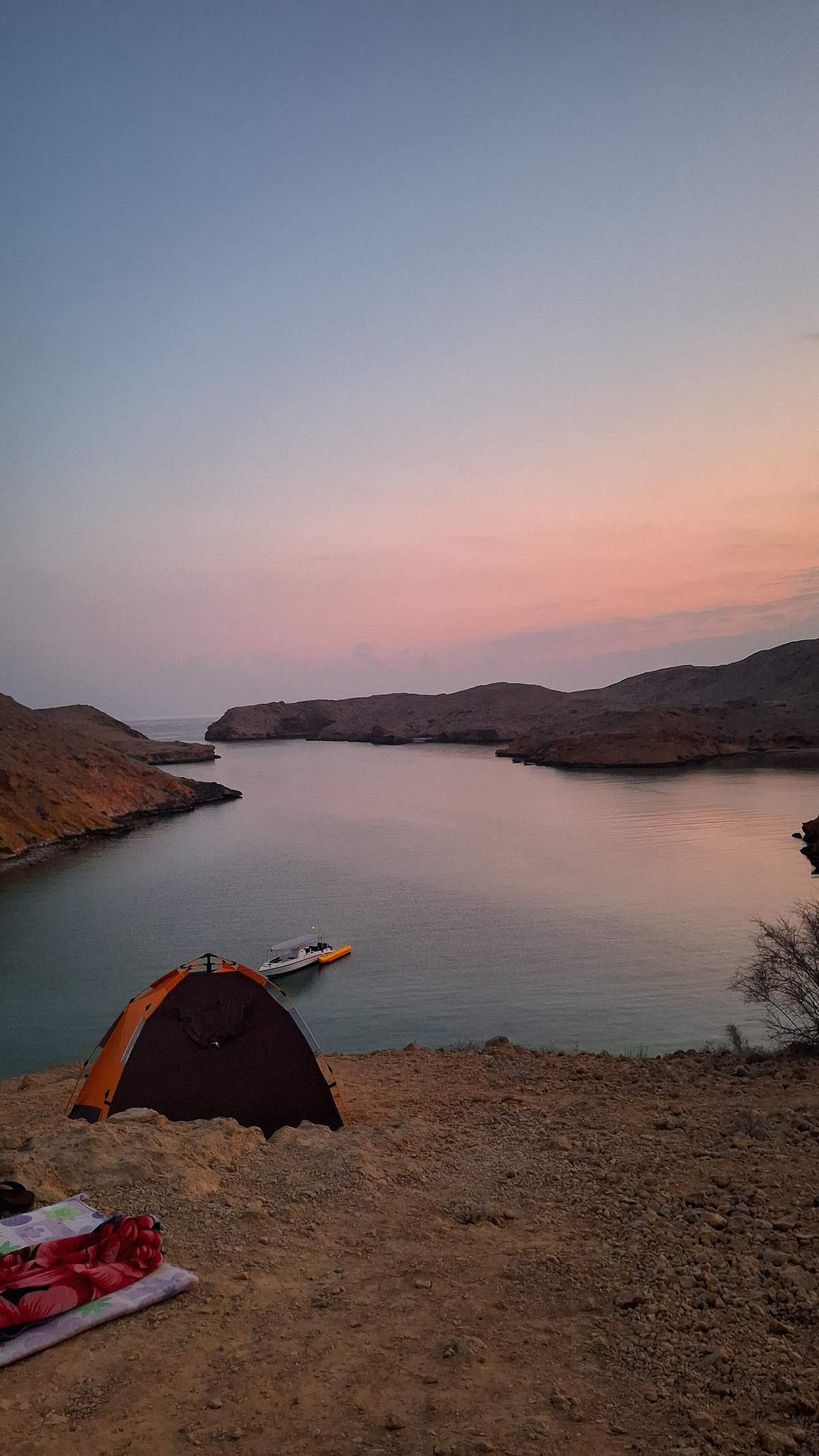 محمية بندر الخيران — Sunrise while camping in the mountainous area of Bandar Al Khiran Beach in Oman.jpg